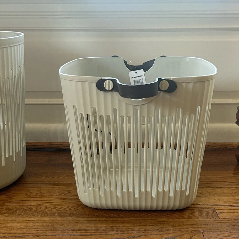 Scandinavian Japandi Storage Basket Set Leather Handles Nordic Laundry Bins 2
